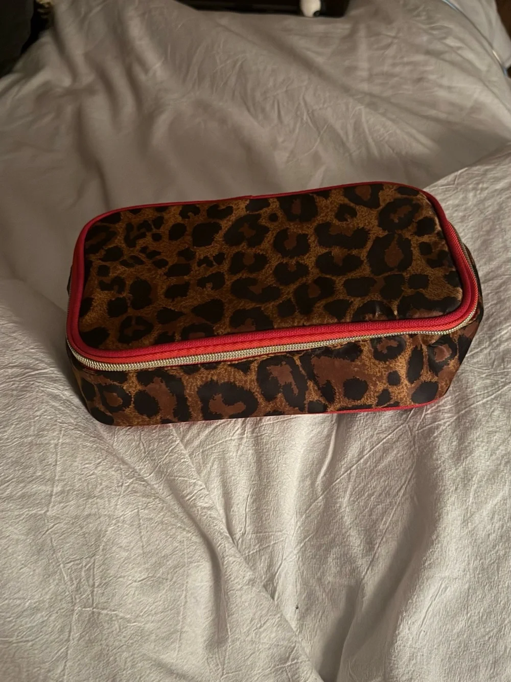 Avon Leopard Print Cosmetic Case with Red Trim